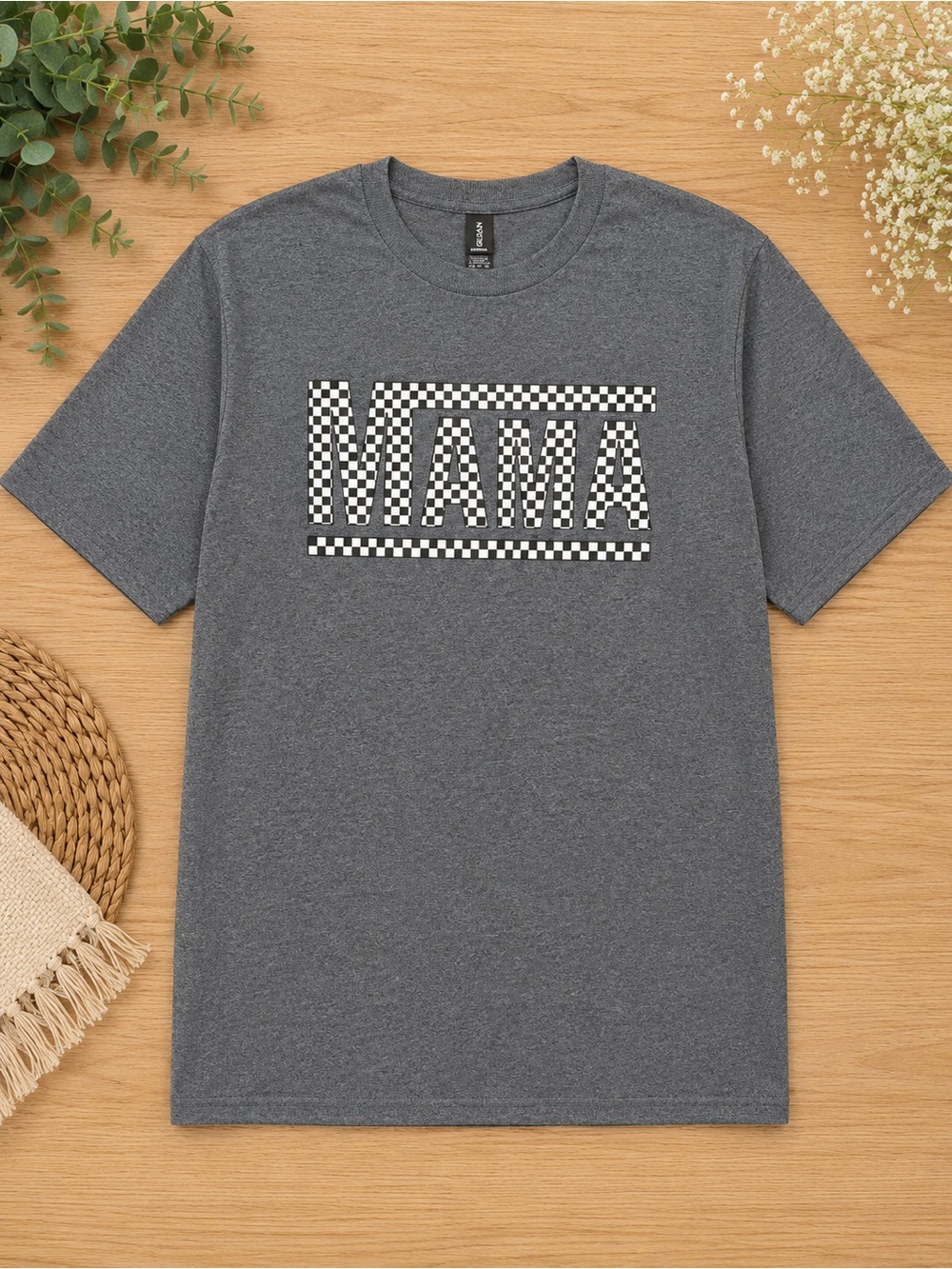 Gildan Gray 'MAMA' Checkerboard Short-Sleeve Tee